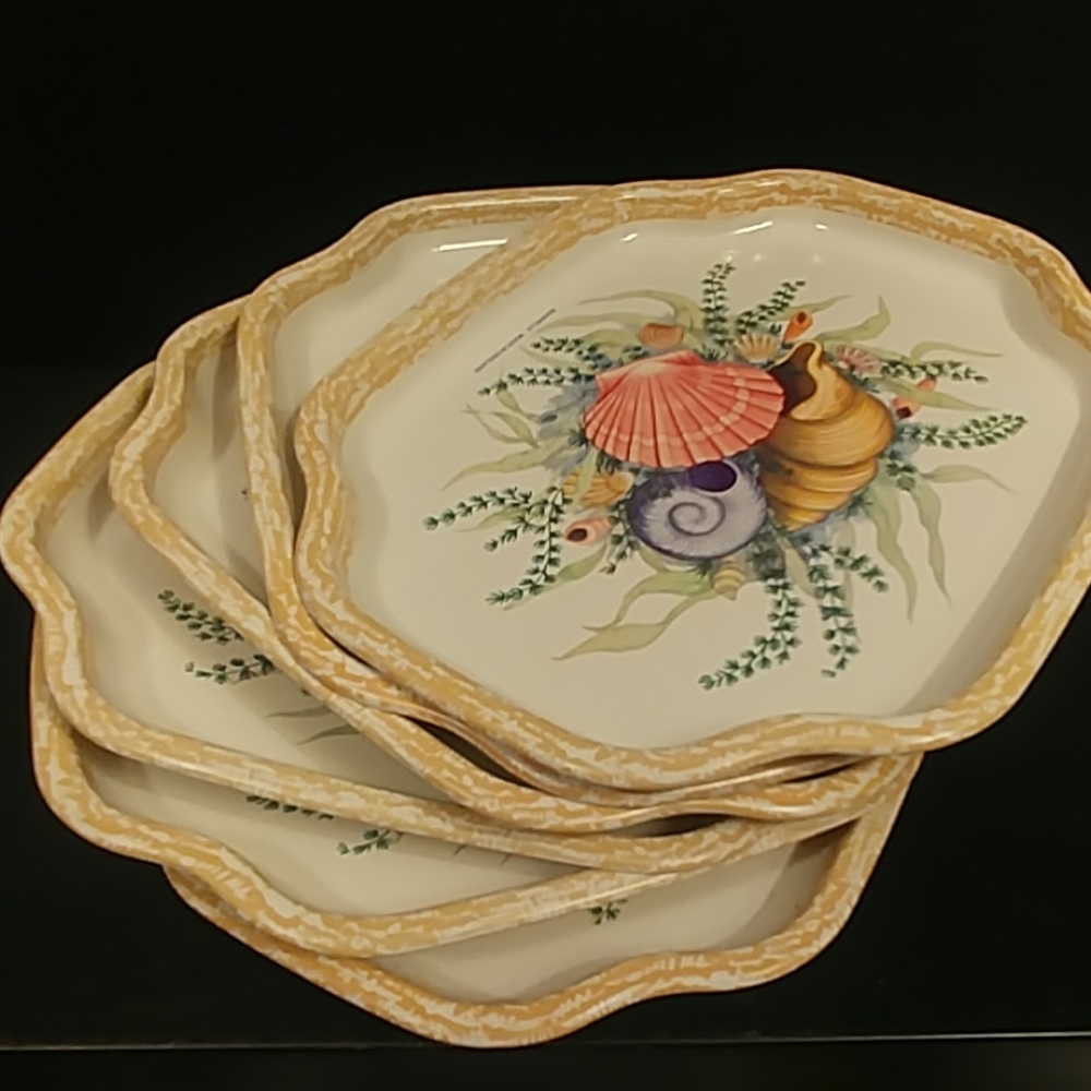 6 Elite Trays Snack Seashells Tin Metalware